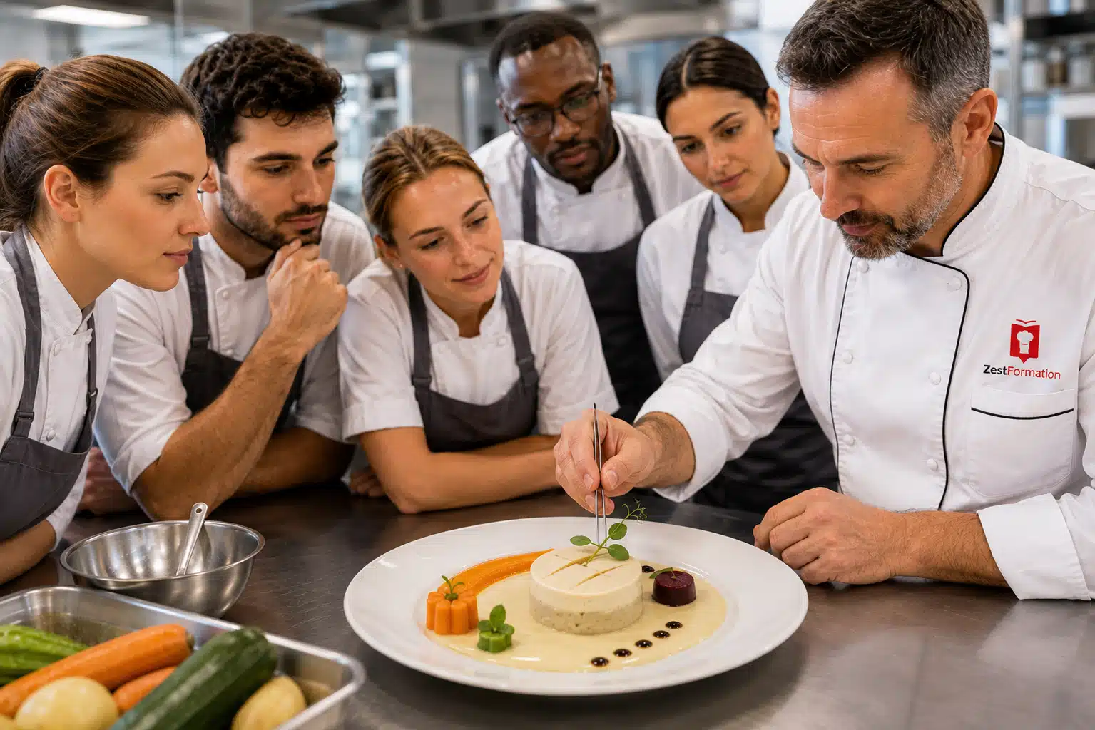 Assiette gastronomique en textures modifiées réalisée lors d'une formation ZESTFORMATION