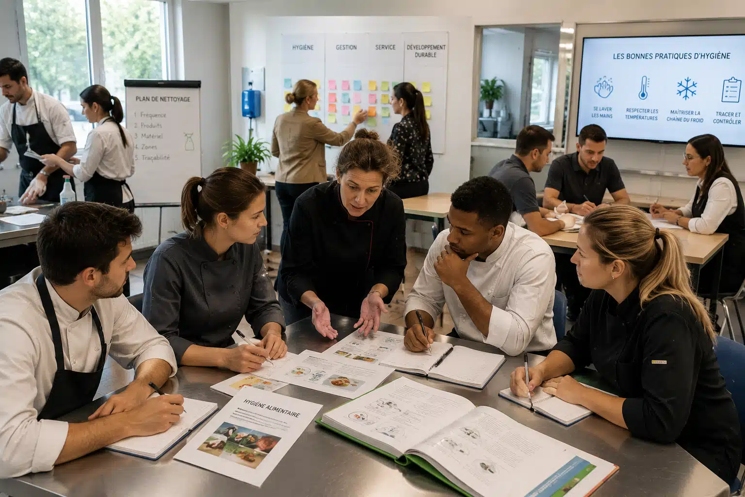 Atelier pédagogique de formation en restauration avec des stagiaires en activité