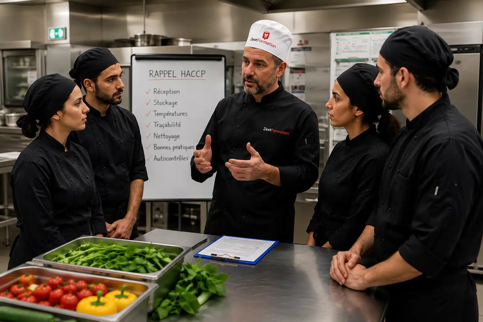Formation Rappel HACCP en équipe dans une cuisine professionnelle avec ZESTFORMATION