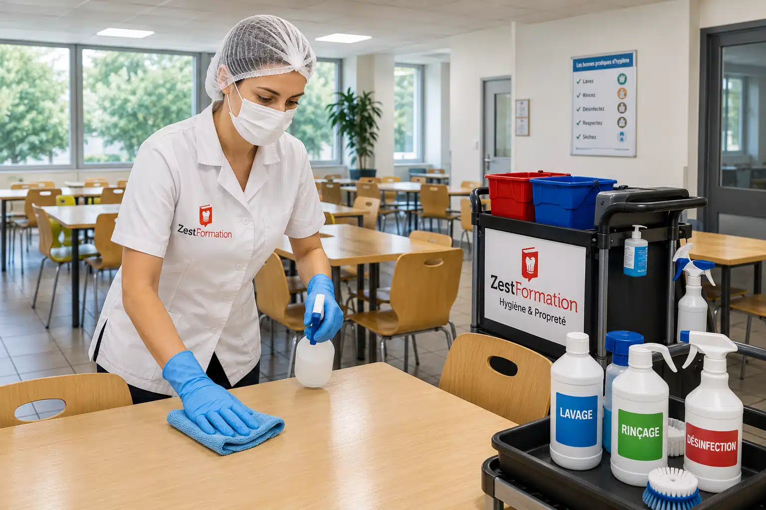 Nettoyage et désinfection d’une salle de restauration collective