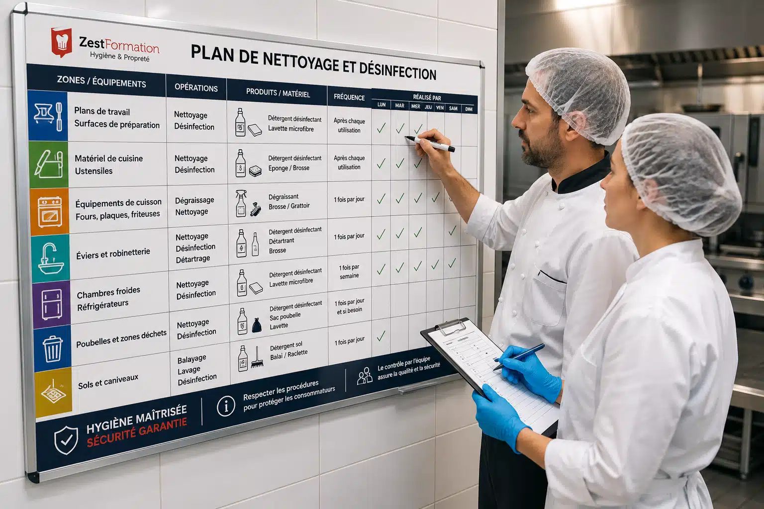 Plan de nettoyage et désinfection en cuisine professionnelle