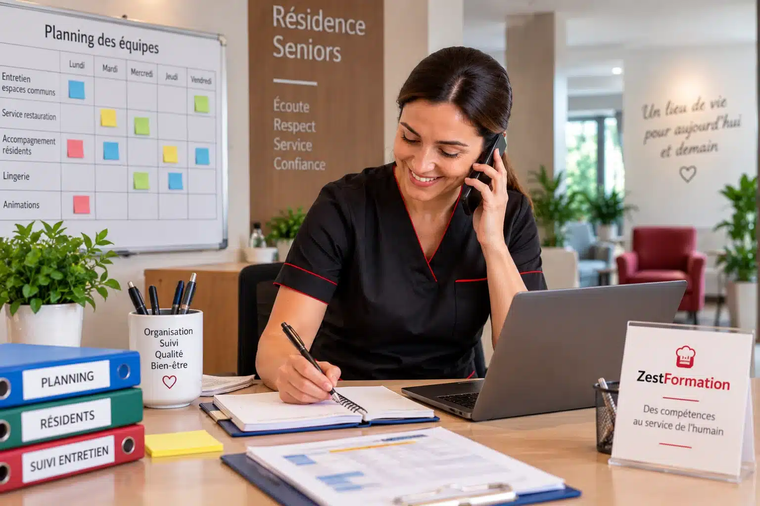 Agent polyvalent organisant ses missions en résidence seniors