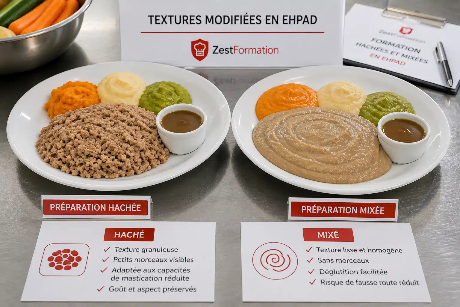 Comparaison d'une préparation hachée et d'une préparation mixée