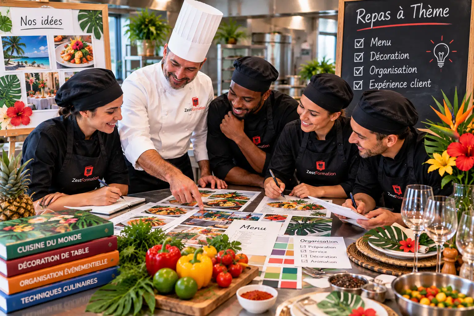 Atelier collectif de cuisine consacré au menu à la décoration et à l'organisation