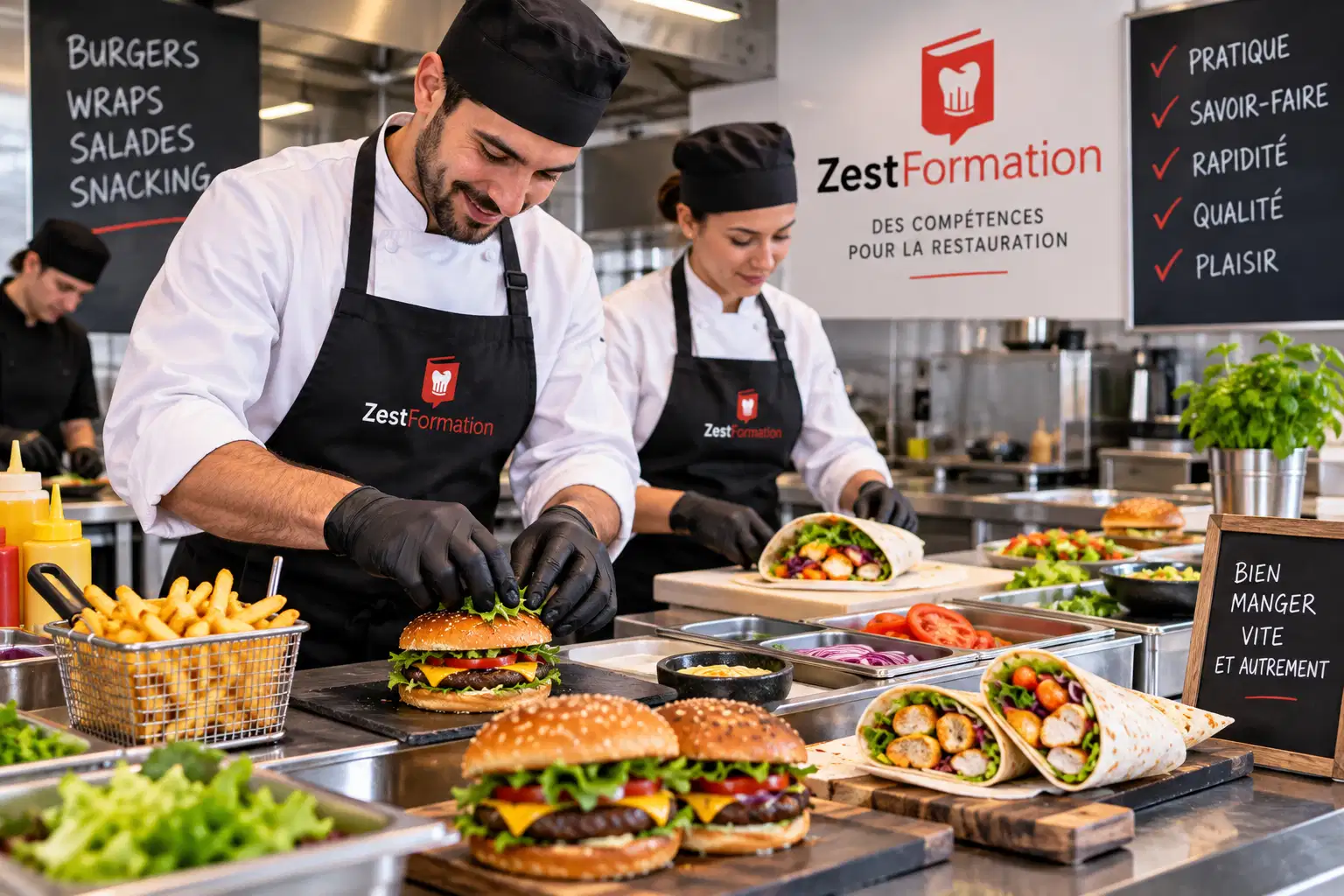 Atelier pratique de restauration rapide avec préparation de burgers et wraps