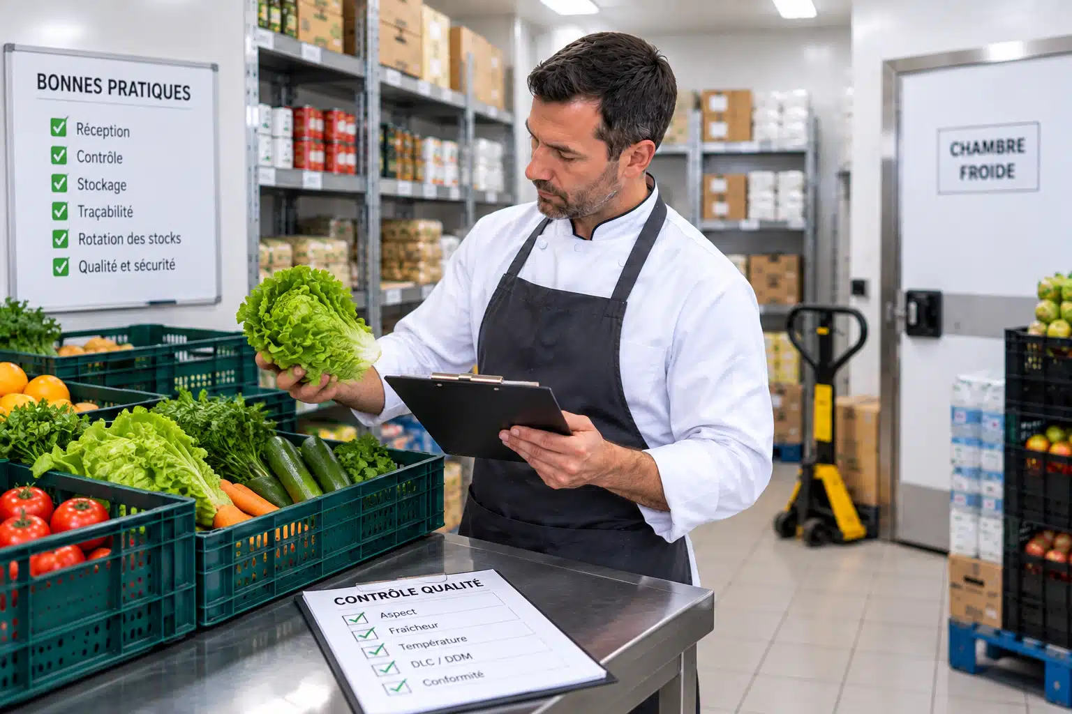 Contrôle qualité HACCP par un magasinier en restauration collective