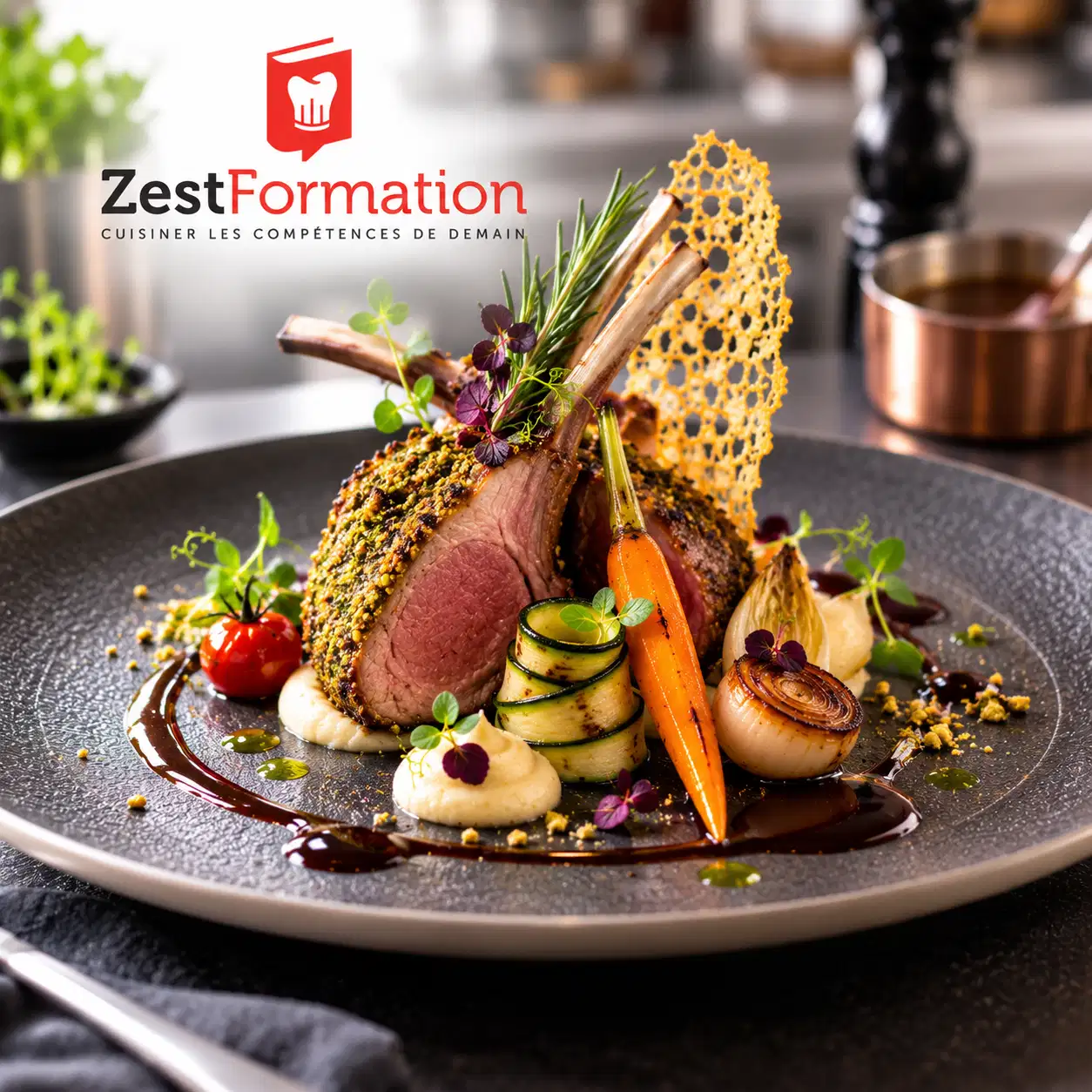 Dressage d’un plat chaud de viande avec garniture et finition