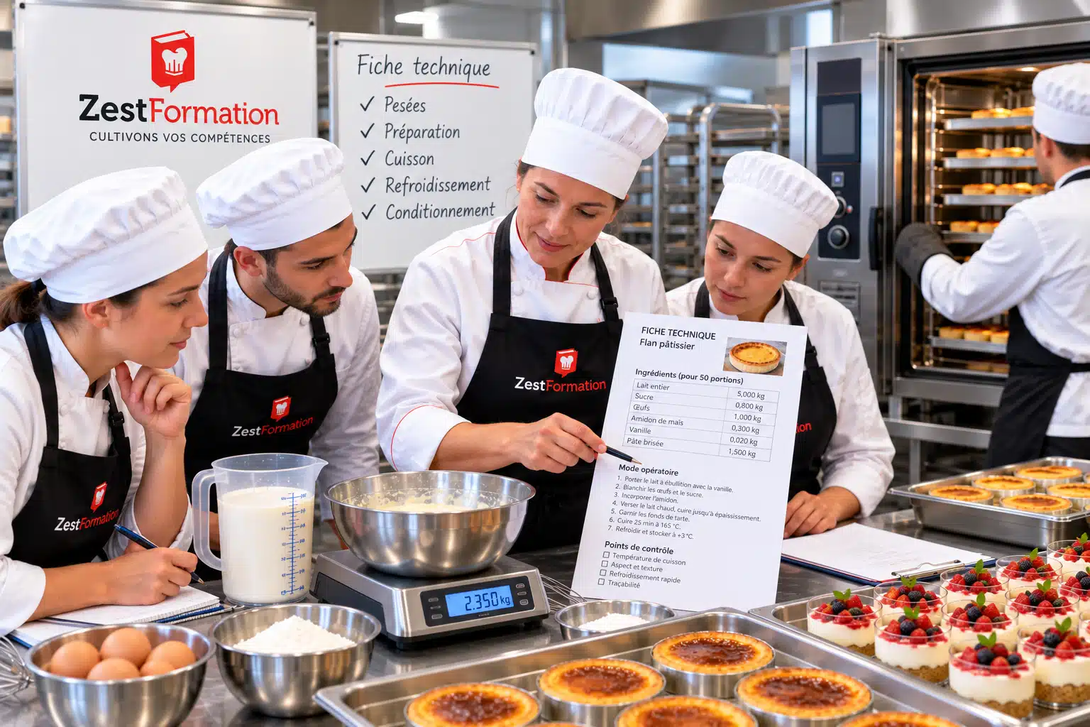 Fiche technique de dessert, pesées et contrôle des cuissons en restauration collective