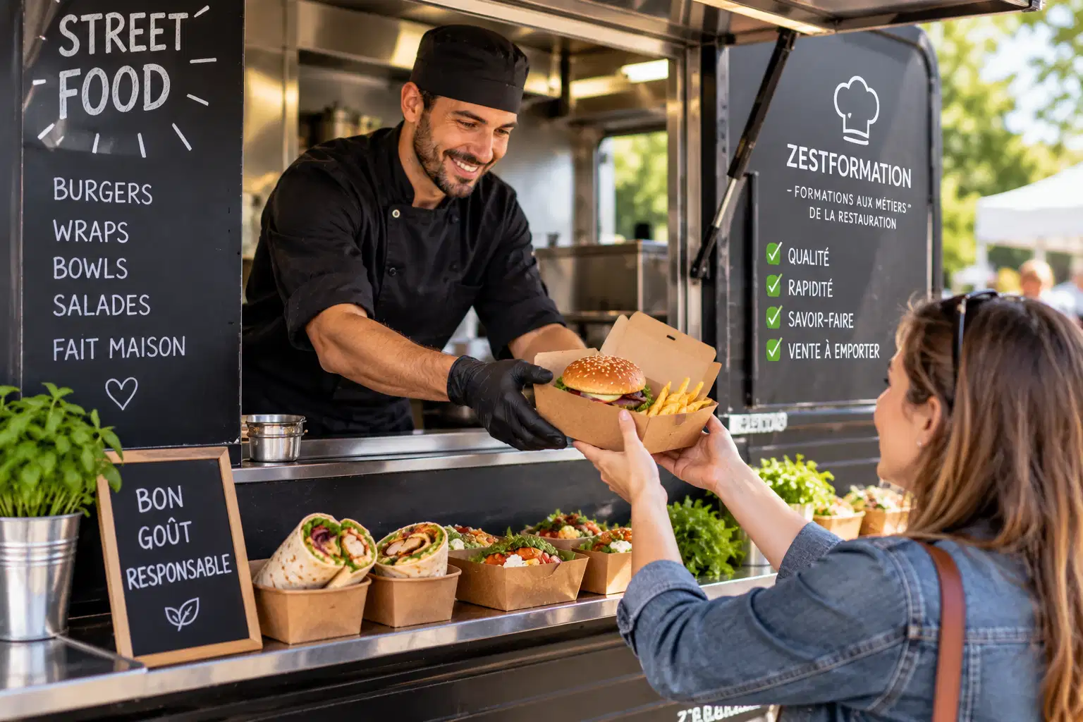Food truck avec service de burger en vente à emporter