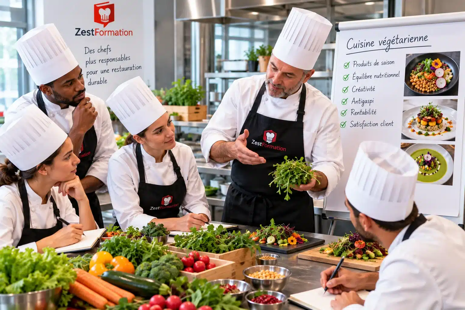 Formateur en cuisine végétarienne avec des professionnels de la restauration