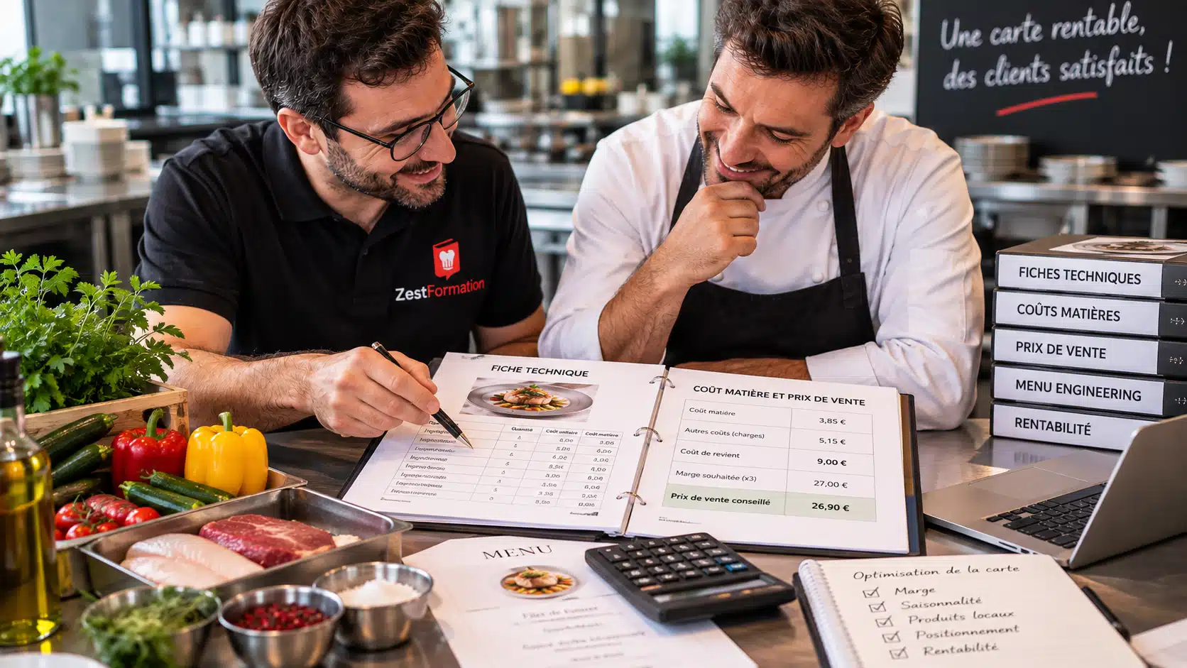 Formation carte restaurant : fiche technique, coût matière et calcul du prix de vente