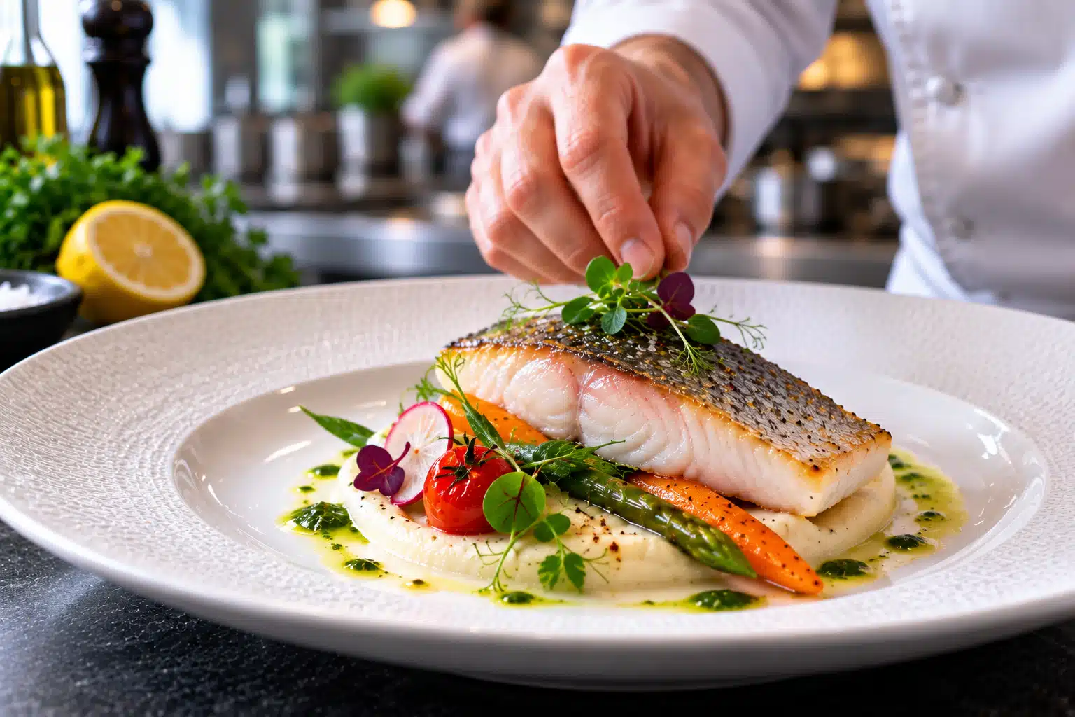 Assiette gastronomique de poisson en restauration – ZESTFORMATION