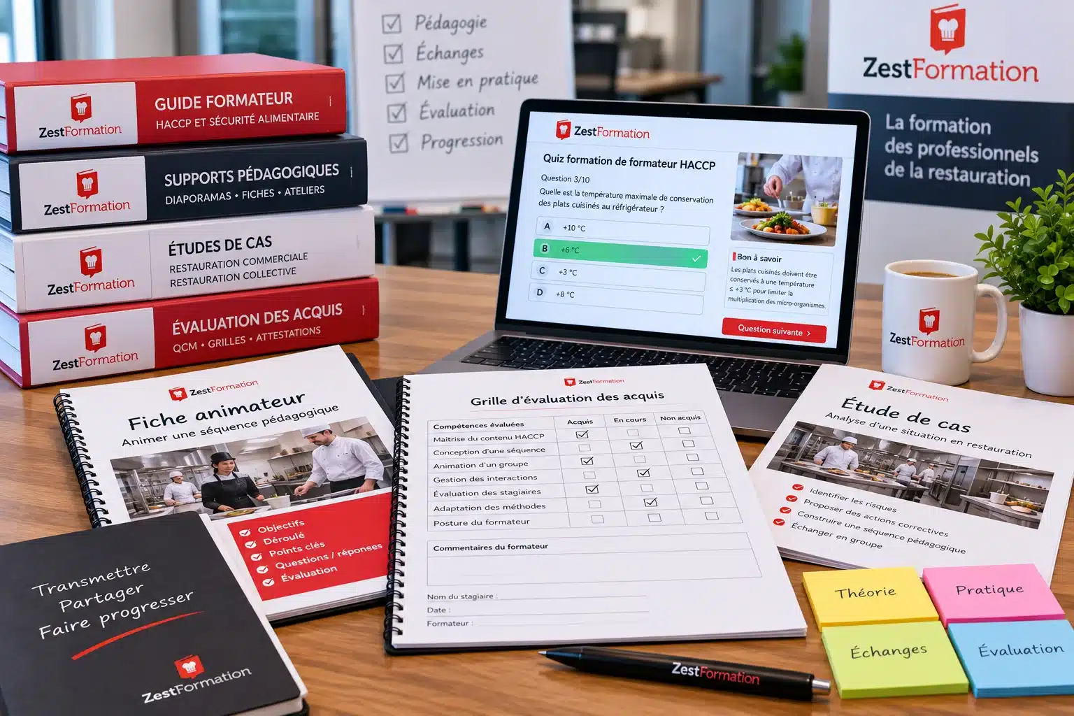Supports pédagogiques, quiz et grille d’évaluation pour une formation de formateur HACCP