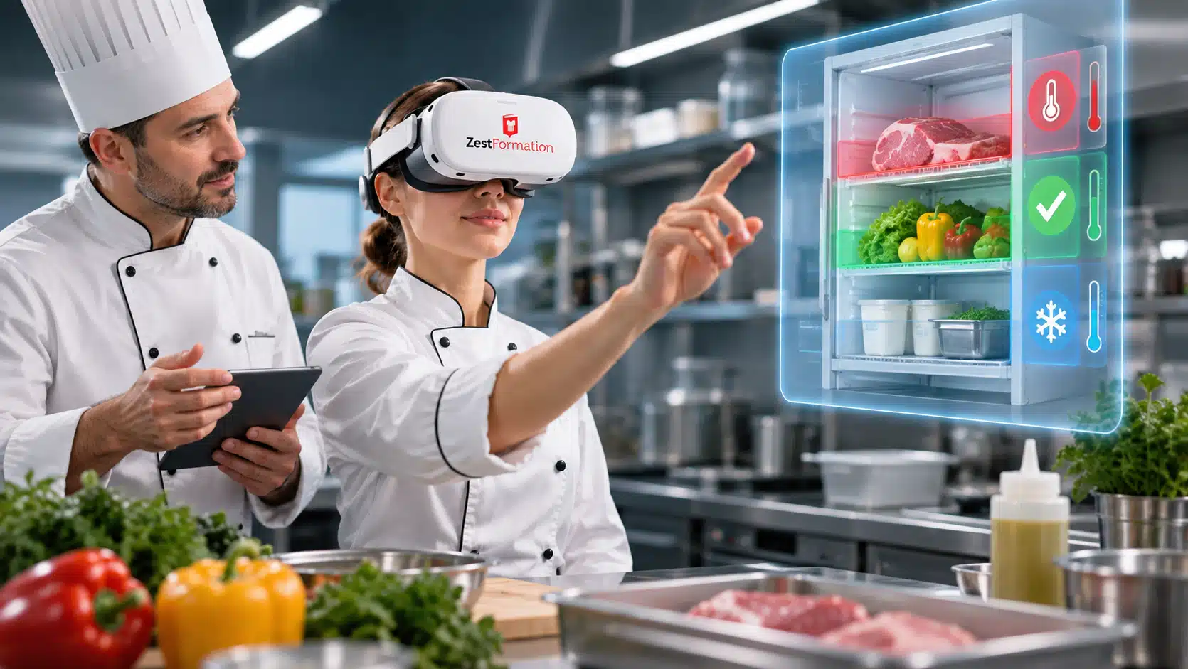 Apprenant utilisant un casque de réalité virtuelle en environnement pédagogique