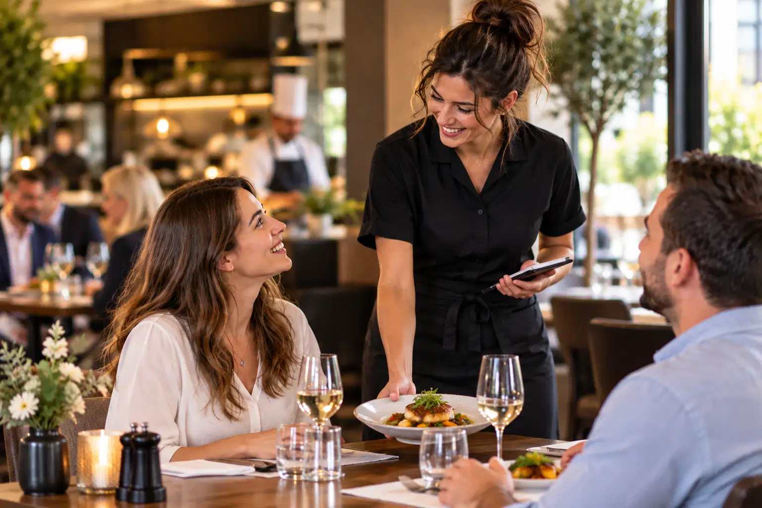 Formation relation client en restauration avec mise en situation entre une serveuse et des clients