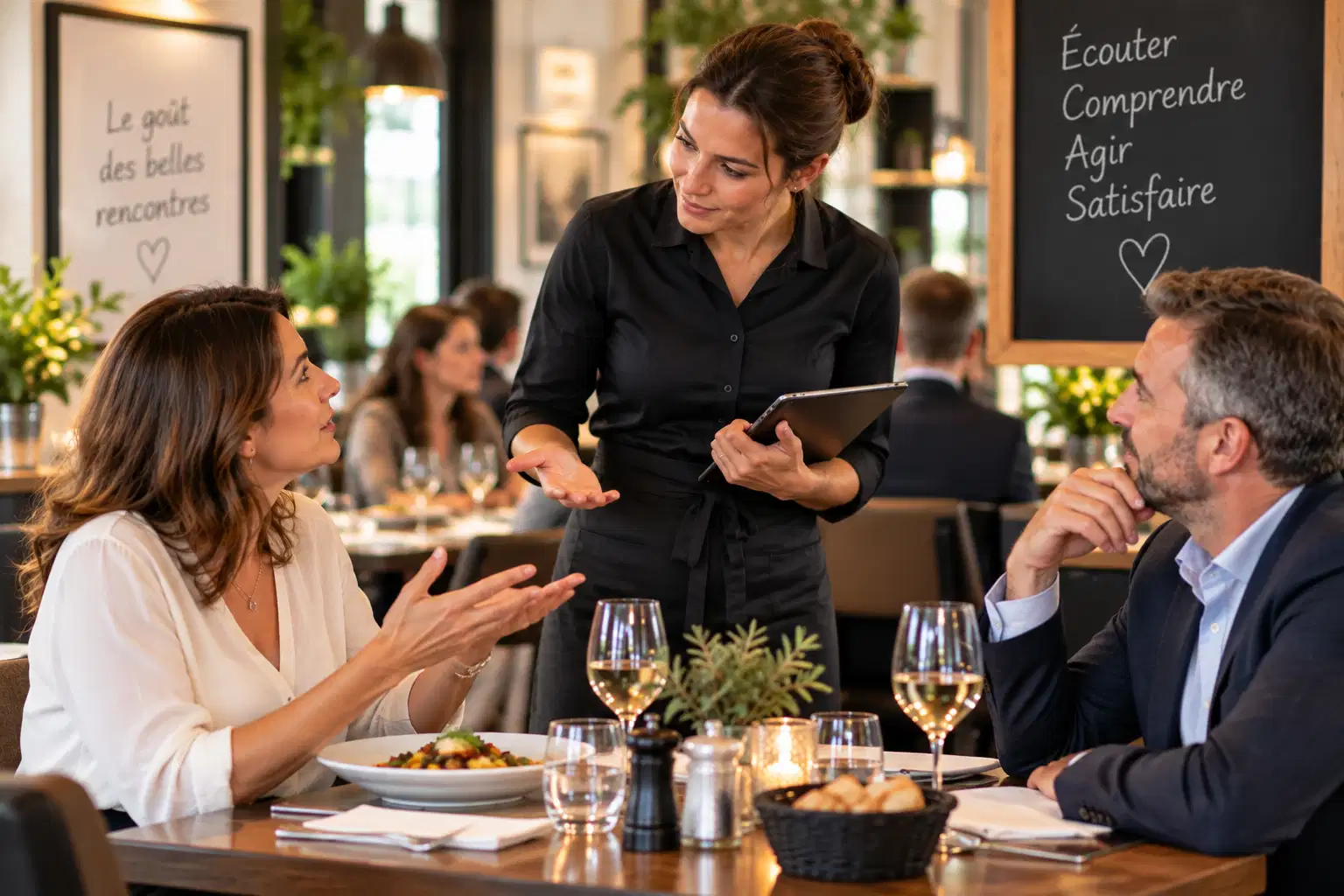 Gestion professionnelle d’une réclamation client par une serveuse au restaurant
