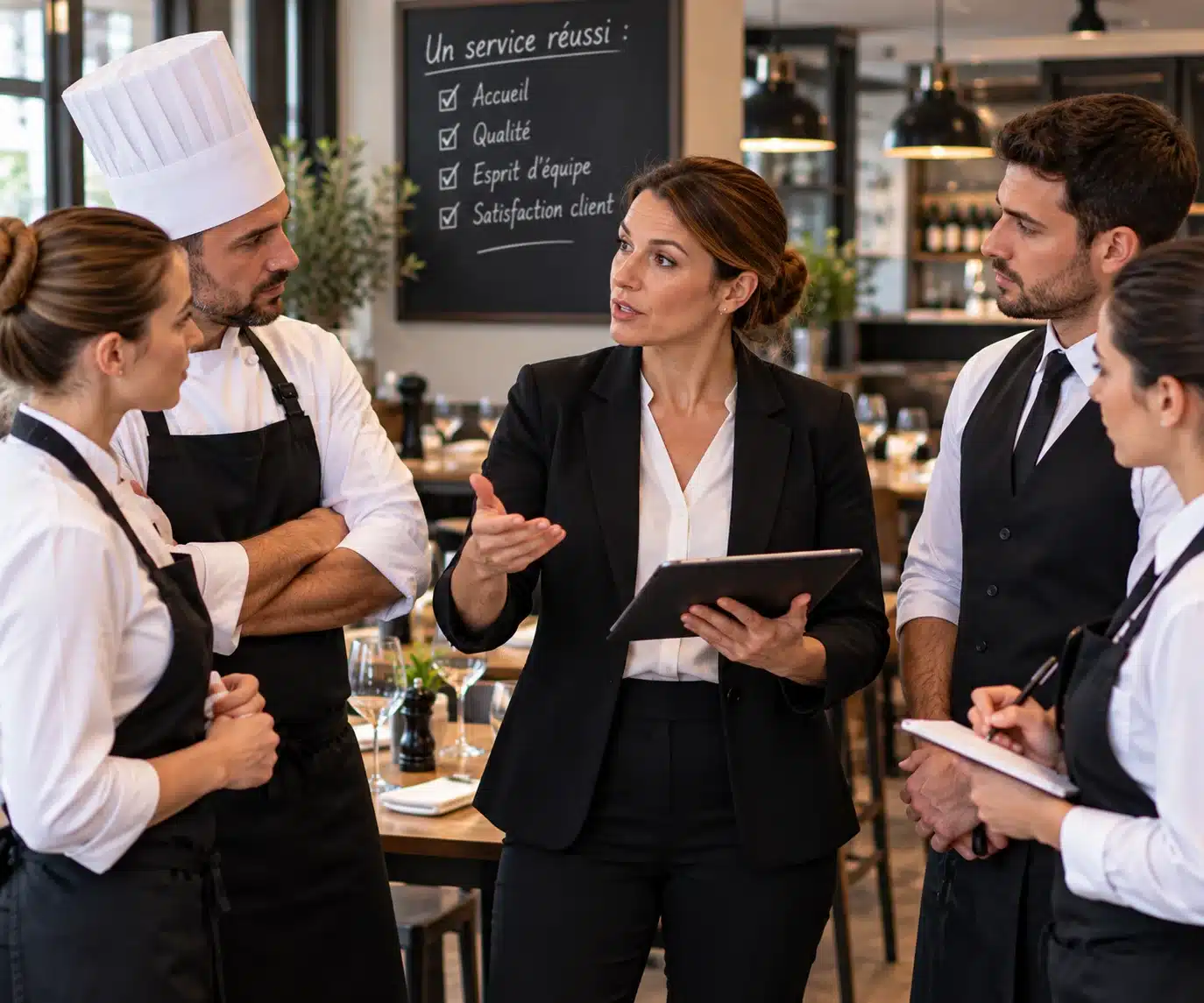Management restauration – Mise en situation et briefing d’équipe Mise en situation avec briefing d’équipe avant le service