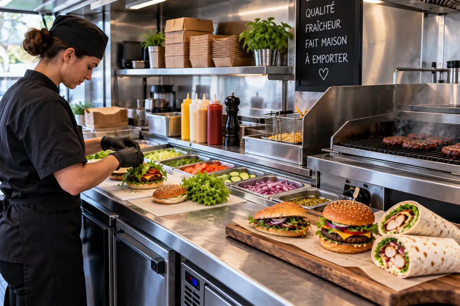 Organisation d’un poste de production pour la préparation de burgers et wraps
