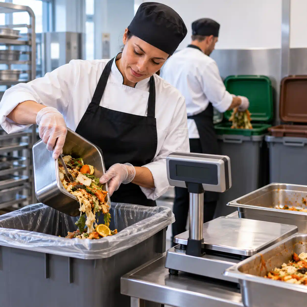 Pesée et tri des déchets alimentaires lors d’un diagnostic en restauration collective