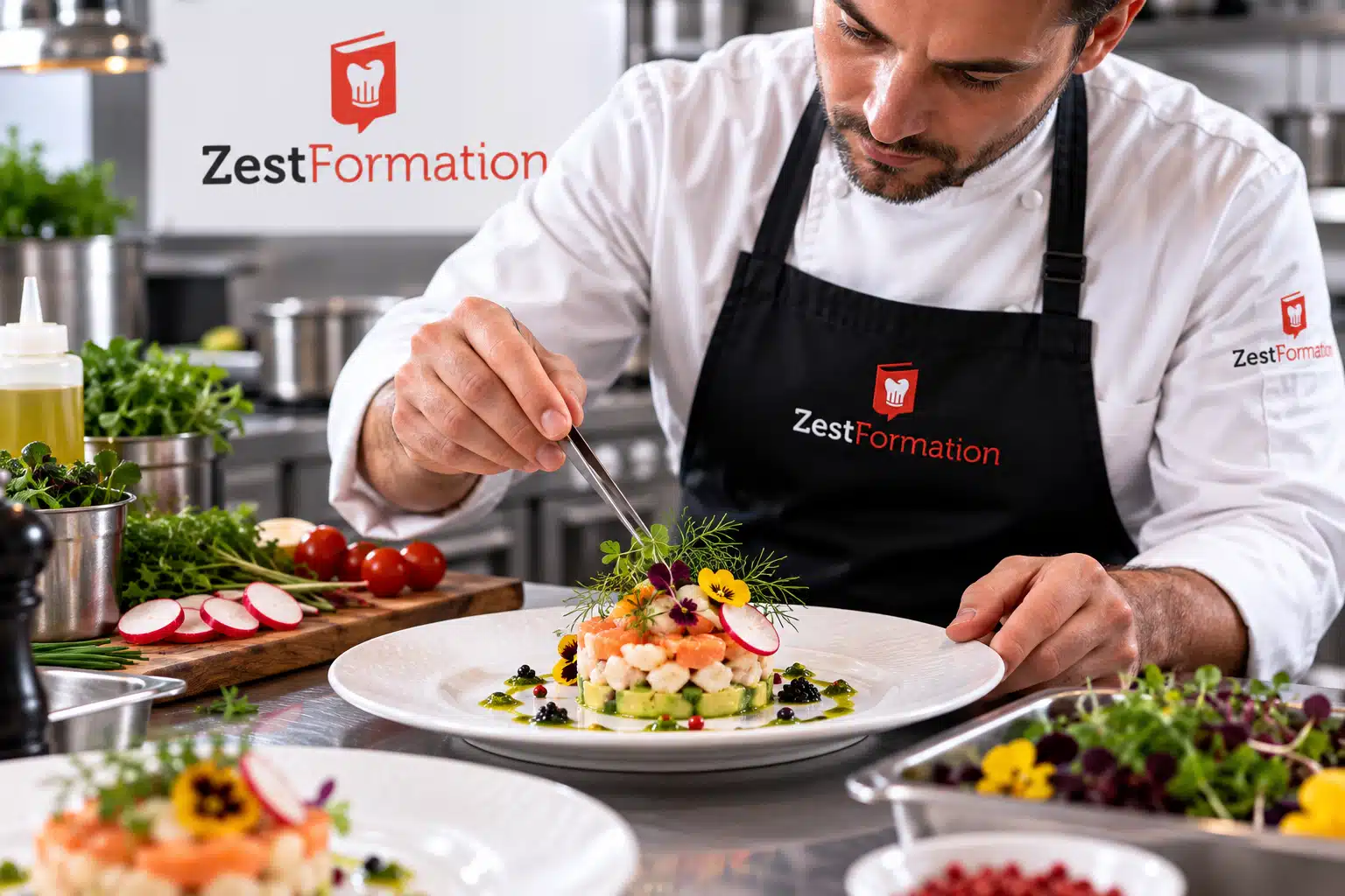 Chef réalisant la préparation et le dressage d’une entrée – ZESTFORMATION